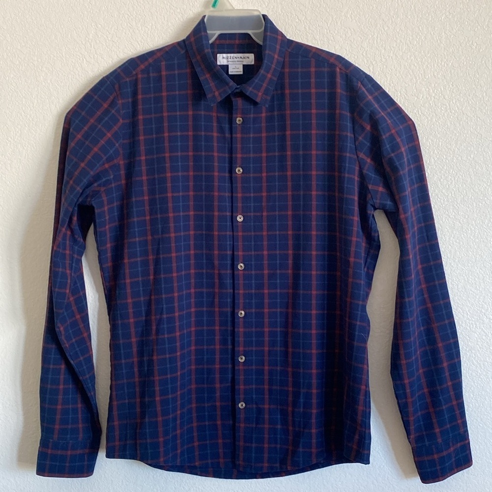 MIZZEN + MAIN Performance Menswear Button Down Dress Shirt Size L Trim Tall